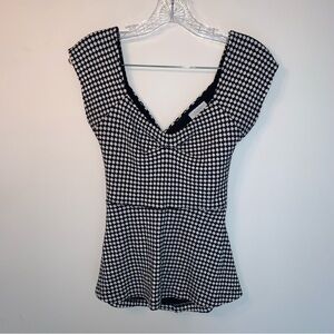 Deletta Black and White Fitted Peplum Blouse S
